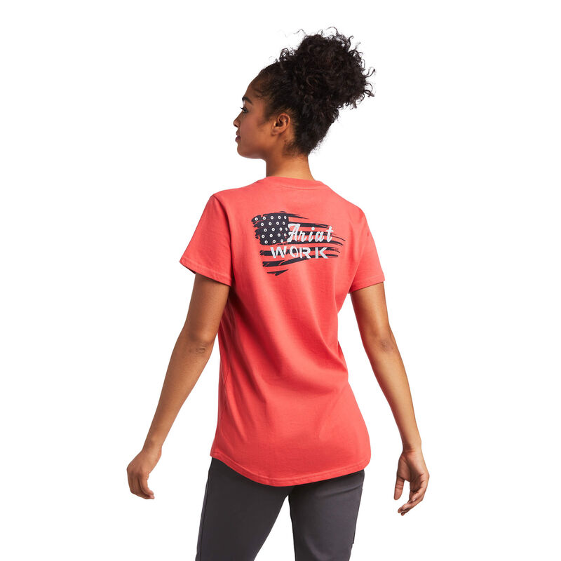 Ariat T-Shirts Damen - Rebar Cotton Strong Flag Graphic Koralle ( JFVNE-0961 )